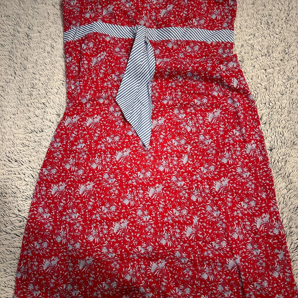 Ann Taylor Red Floral Dress with Striped Detail